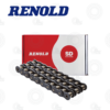 RENOLD STANDARD DUTY SD CHAIN-TRIPLEX-Bearings Specialist Co Ltd - E-Shop Bearings Specialist Roller chain laid in front of a red-and-white Renold SD Standard Duty box, brand name visible.