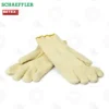 Schaeffler GLOVES-300C Resistant Protective Gloves | E-Shop Bearings Specialist Cream-colored knitted work gloves stacked on a white background, showing their textured fabric and ribbed cuffs.