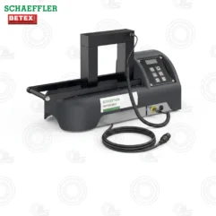 Industrial heat-sealing machine with a horizontal sealing bar, control keypad, and attached power cord for packaging.