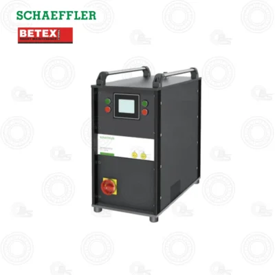 Schaeffler MF-GENERATOR 25-GENERATOR 22 kW 400V Medium-Frequency Induction Heating Generator | E-Shop Bearings Specialist Portable control unit with a touchscreen display, green and red indicator buttons, and a red emergency stop on a black metal frame with carrying handles.