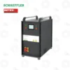 Schaeffler MF-GENERATOR 25-GENERATOR 22 kW 450V Medium-Frequency Induction Heating Generator | E-Shop Bearings Specialist Industrial maintenance device with touchscreen control panel, green and red buttons, and a red emergency stop on a metal frame with handles on top.
