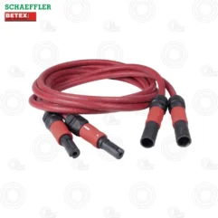 Red high-current test lead set with insulated red leads and black connectors (two pairs) for electrical testing or battery work