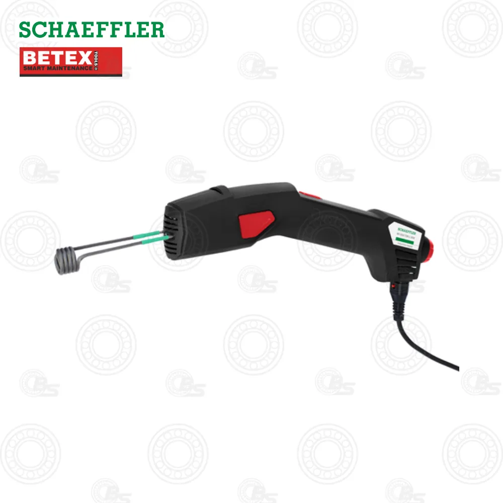 Schaeffler MF-IDUCTOR 23KW 230V Handheld Medium-Frequency Induction Heater | E-Shop Bearings Specialist Black handheld soldering iron with red trigger and two exchangeable tips, connected to a power cord.