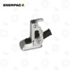 Enerpac 02000 Track Jack Mech 525 In A5 | E-Shop Bearings Specialist Silver handheld lever clamp tool with black grips and a mounting hole, used for mechanical adjustment or clamping tasks