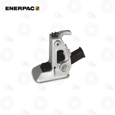 Enerpac 02000 Track Jack Mech 525 In A5 | E-Shop Bearings Specialist Silver handheld lever clamp tool with black grips and a mounting hole, used for mechanical adjustment or clamping tasks