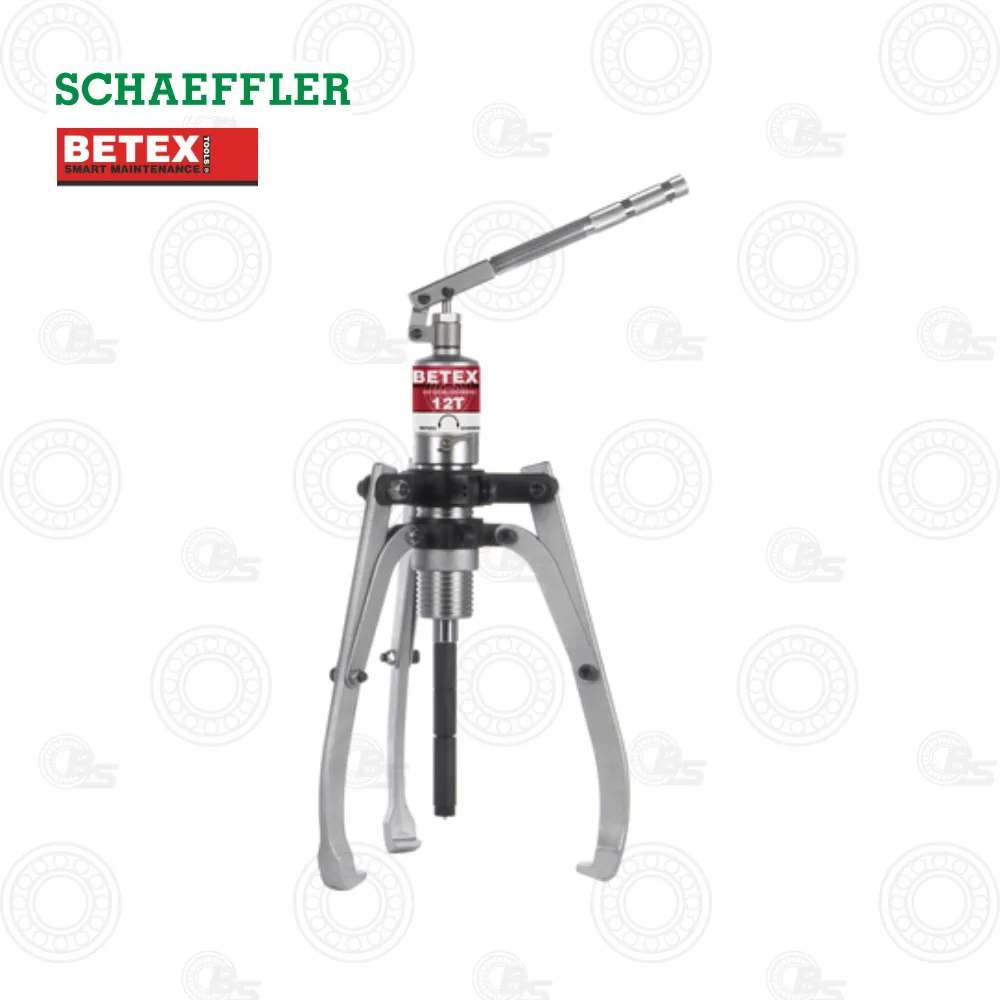 Schaeffler HSP-123 Hydraulic two-three-arm puller | E-Shop Bearings Specialist Hydraulic gear puller with three-armed steel frame and long handle, Betex 12T, shown with Schaefler and Betex branding on a white background.