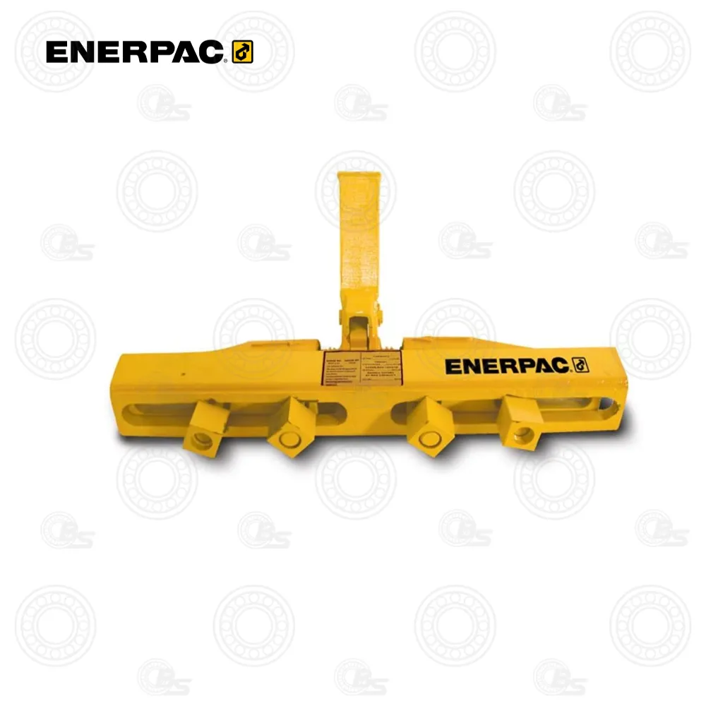 Enerpac 02326 30-Ton Mechanical Rail Puller 100 In Stud | E-Shop Bearings Specialist Yellow Enerpac hydraulic lifting beam with a central jack, used to lift and align heavy machinery.