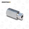 Enerpac 41266 Adaptor, 3/8" F Cone to 3/8" F NPTF | E-Shop Bearings Specialist Enerpac metal hydraulic adapter fitting with a hexagonal front and hollow central bore used for connecting hydraulic hoses or tools.