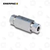 Enerpac 43400 Coupling, 3/8" | E-Shop Bearings Specialist Enerpac metal hydraulic coupling adapter with male and female ends, a central rectangular body with two small holes on top.