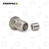 Enerpac 43701 Gland Nut w/ Sleeve, 3/8" Cone | E-Shop Bearings Specialist Enerpac hydraulic adapter fitting: a hexagonal nut with male threads and a separate small threaded cylindrical sleeve.