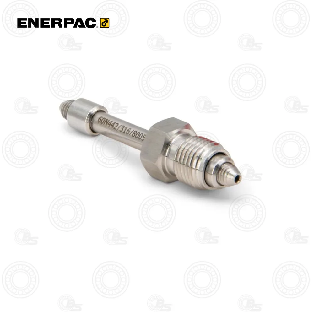 Enerpac 43704 Gauge Connector Kit | E-Shop Bearings Specialist Industrial threaded sensor probe with hex nut, used to measure parameters in hydraulic/pneumatic systems.