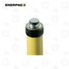 Enerpac A102F Snap-In Flat Saddle | E-Shop Bearings Specialist Close-up of a yellow Enerpac hydraulic cylinder end, showing a black knurled cap and a silver pist-on cap/plunger.