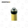 Enerpac A53F Snap-In Flat Saddle | E-Shop Bearings Specialist Enerpac hydraulic cylinder actuator with a yellow body and black knurled cap, shown from the top.