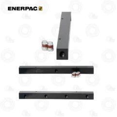 Enerpac mounting kit: three black metal bars with holes for pins, plus a set of small red-sealed bolts.