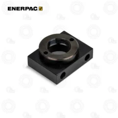 Black rectangular mounting block with a large threaded circular bore on top, likely for a shaft bearing or coupling