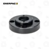 Enerpac AD142 4-Ton Flange Adaptor | E-Shop Bearings Specialist Black metal flange/hub with a central threaded bore and four bolt holes, used for mounting.