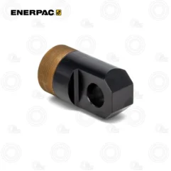Enerpac AD152 16-Ton Clevis Eye | E-Shop Bearings Specialist Black hydraulic adapter with a brass threaded collar and a black hexagonal body featuring a central bore.