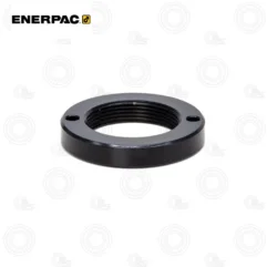 Enerpac AD173 9-Ton Retainer Nut | E-Shop Bearings Specialist Black circular flange with internal threading and two small holes on opposite sides, likely a mounting adapter component