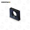 Enerpac AD181 16-Ton Foot Mounting | E-Shop Bearings Specialist Blue rectangular metal spacer block with a central circular bore and two top holes, Enerpac branding visible on white background.