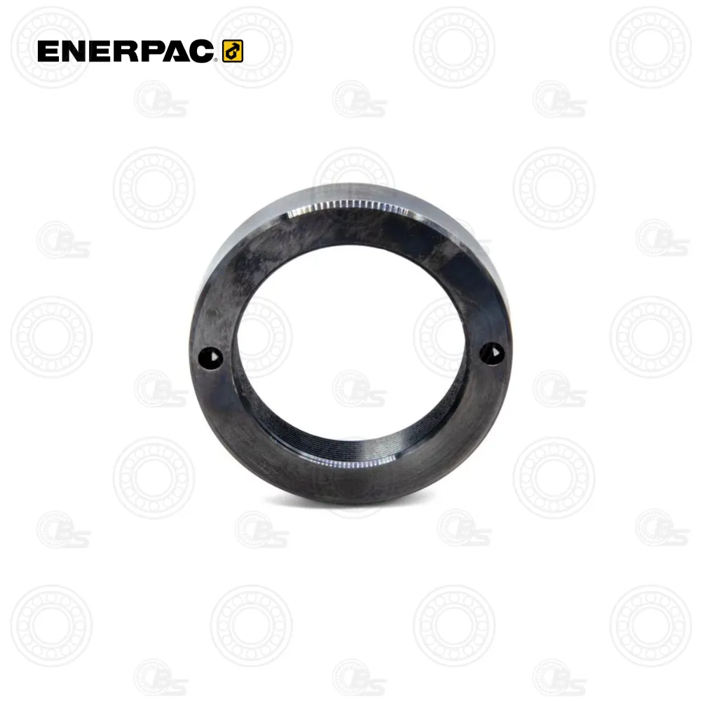 Enerpac AD183 16-Ton Retainer Nut | E-Shop Bearings Specialist Metal circular flange with two countersunk holes and internal threading, likely a mounting ring for hydraulic equipment