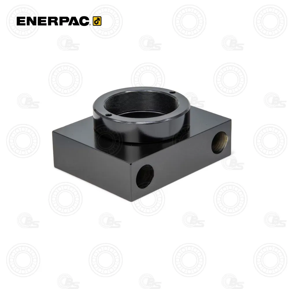 Enerpac AD191 25-Ton Foot Mounting | E-Shop Bearings Specialist Enerpac black rectangular mounting block with a large threaded top bore and two side holes