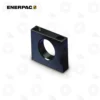 Enerpac BAD171 9-Ton Foot Mounting | E-Shop Bearings Specialist Black rectangular metal block with a large central circular hole, viewed at an angled perspective.
