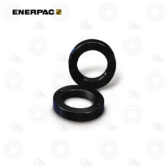 Two black metal threaded rings/spacers laid on a white background, likely components for Enerpac hydraulic tooling.