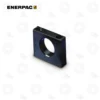 Enerpac BAD181 16-Ton Foot Mounting | E-Shop Bearings Specialist Blue square metal mounting block with a central through-hole and two top mounting holes.