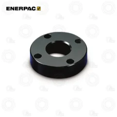 Black anodized circular adapter with central bore and four mounting holes, Enerpac product image
