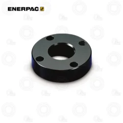 Black round flange with a central bore and four small bolt holes on a white background.