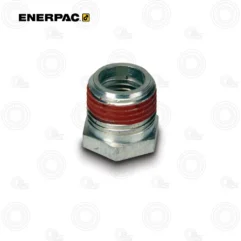 Metal hex nut with a red rubber sealing ring around the threaded body
