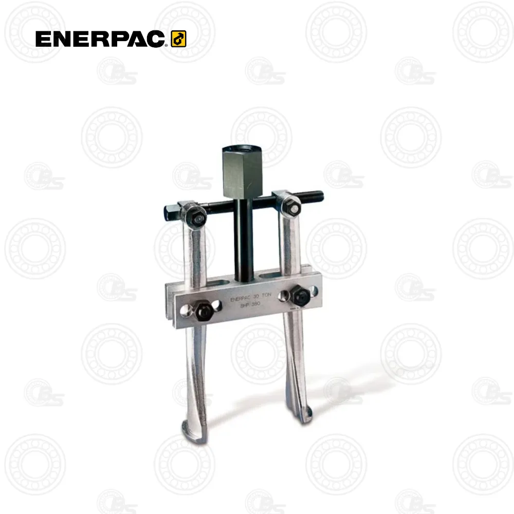 Enerpac BHP190 7-Ton Bearing Cup Puller | E-Shop Bearings Specialist Enerpac two-legged bearing puller with crossbar and central hydraulic jack, used to remove bearings from shafts.