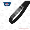 Optibelt Omega Timing Belt_By shopbearingsspecialist | E-Shop Bearings Specialist Black Optibelt timing belt with white lettering along the toothed inner edge, shown diagonally on a white background.
