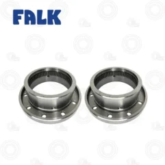 Two silver flanged bearings with bolt holes, shown side by side on a white background.