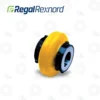 REGALREXNORD VIVA ELASTOMERIC COUPLINGS-COMPLETE | E-Shop Bearings Specialist Yellow belt-drive pulley with black mounting hub and silver bore, used in mechanical systems (Regal Rexnord branding in background).